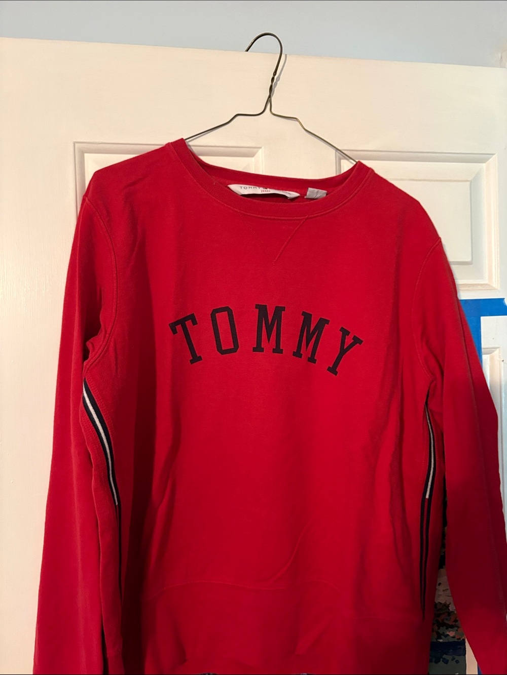 Tommy Hilfiger Red Crewneck with Navy Lettering